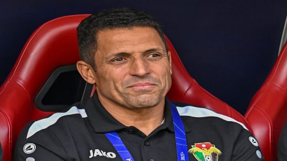 Head Coach Lhoussanine Ammouta of the Jordan National Team is looking on during the AFC Asian Cup 2023 match between Jordan and Bahrain at Khalifa International Stadium in Doha, Qatar, on January 25, 2023. (Photo by Noushad Thekkayil/NurPhoto via Getty Images)