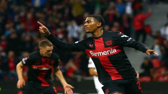 Soccer Football - Europa League - Group H - Bayer Leverkusen v BK Hacken - BayArena, Leverkusen, Germany - September 21, 2023 Bayer Leverkusen's Amine Adli celebrates scoring their second goal REUTERS/Thilo Schmuelgen