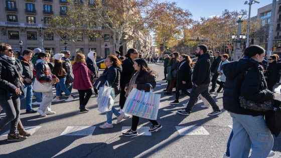 People are taking advantage of the weekend to shop in the city center on the first day of winter sales in Barcelona, Spain, on January 7, 2024. El Portal del Angel, Paseo de Gracia, and Plaza Cataluna are the busiest areas. (Photo by Marc Asensio/NurPhoto via Getty Images)
