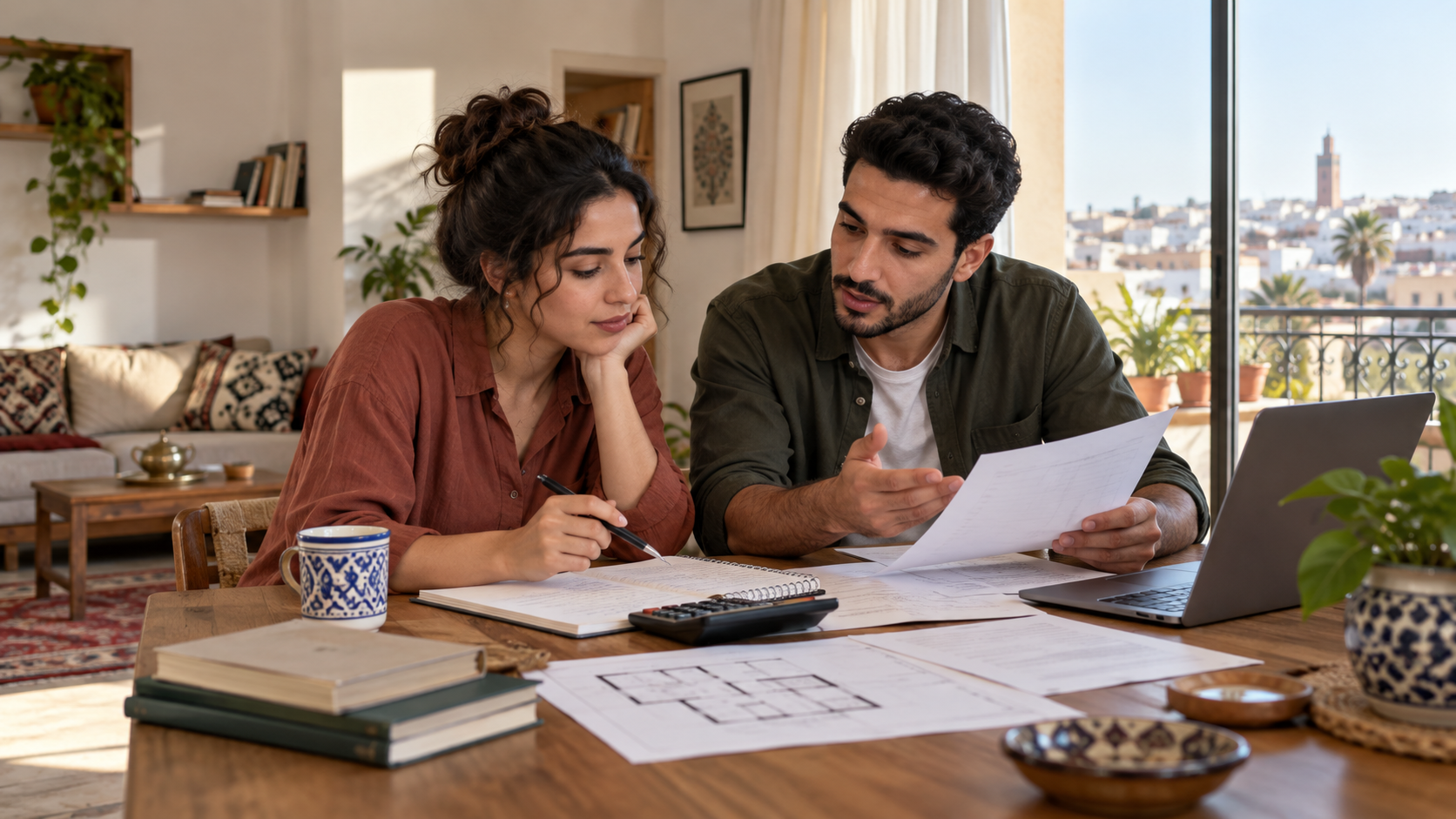 شاب وشابة يناقشان ميزانية السكن في سياق تأخر الزواج في المغرب