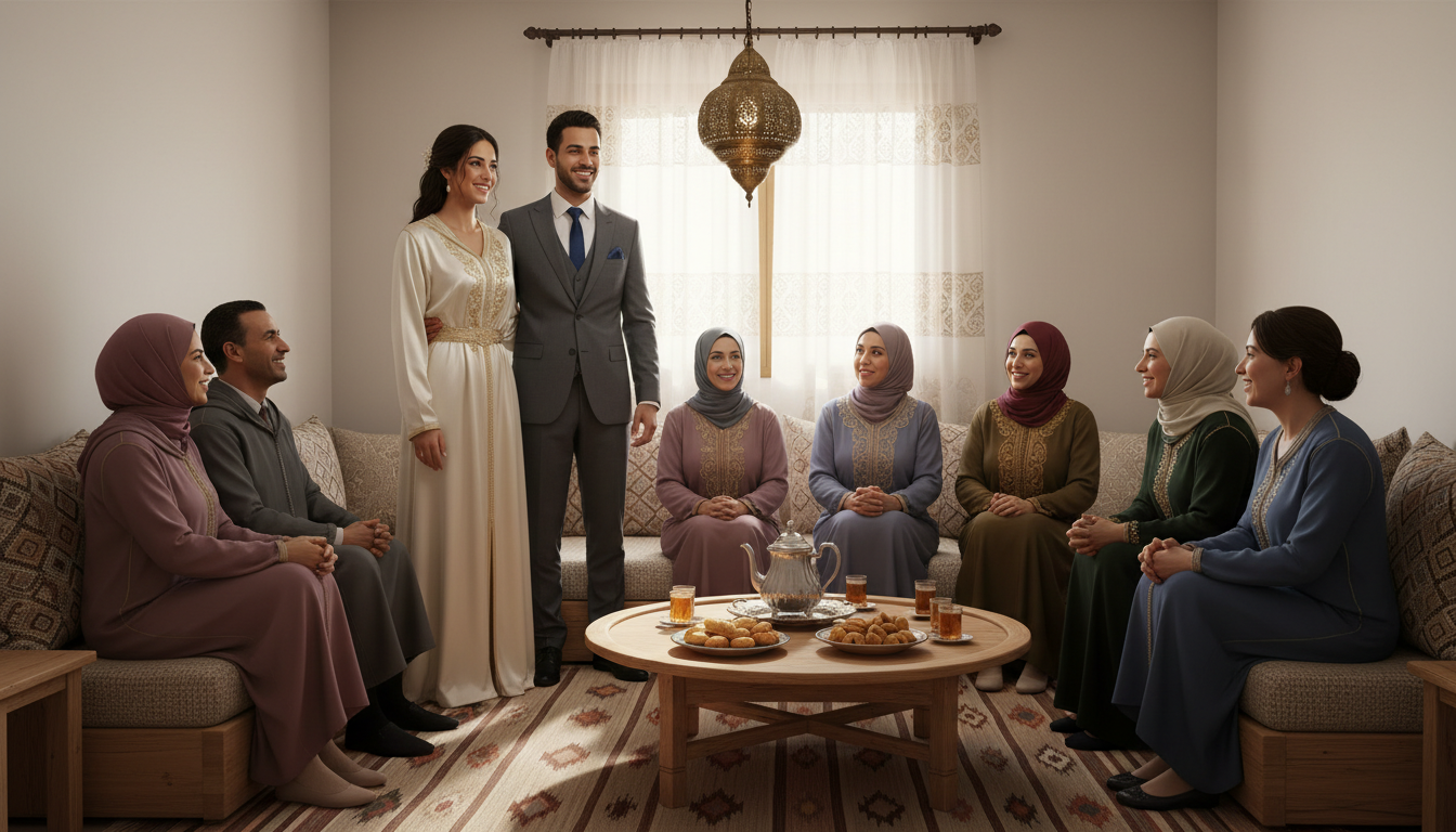 صورة تعبيرية لاحتفال زفاف مغربي بسيط وسط أفراد العائلة