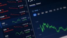 شاشة تعرض مؤشرات ورسوم الأسواق المالية العالمية
