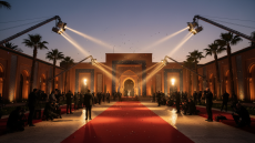 صورة توضيحية مولدة لأجواء مهرجان سينمائي في مراكش، لا توثق ماريون كوتيار أو الحدث نفسه